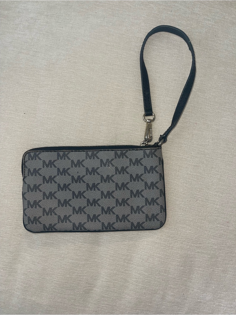 Michael Kors Gray and Black MK Logo Wristlet with Detachable Strap
